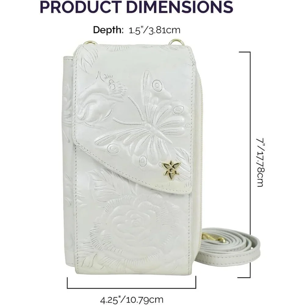 Leather Crossbody Phone Case with RFID Organizer and Hand-Painted Art